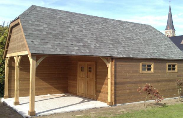 Carport en garage in hout met zadeldak